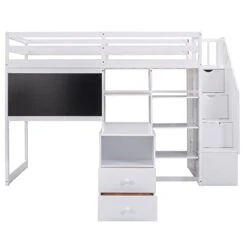 CITYLIGHT Twin Loft Bed With Stairs And Desk, Wooden Loft Bed Twin With Storage Shelves And Blackboard,Multi-Function Twin Size Loft Bed Frame For Kids Teens, White 17 CITYLIGHT Twin Loft Bed With Stairs And Desk, Wooden Loft Bed Twin With Storage Shelves And Blackboard,Multi-Function Twin Size Loft Bed Frame For Kids Teens, White -Safavieh Furniture 31I8rAmK4GL