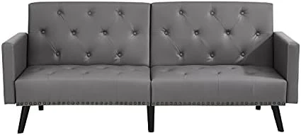 Naomi Home Jolene Tufted Split Back Futon, Mid Century Convertible Sofa Bed For Small Rooms, Faux Leather Couch, Perfect For Your Modern Living Room- Caramel, Faux Leather 9 Naomi Home Jolene Tufted Split Back Futon, Mid Century Convertible Sofa Bed For Small Rooms, Faux Leather Couch, Perfect For Your Modern Living Room- Caramel, Faux Leather - Image 9