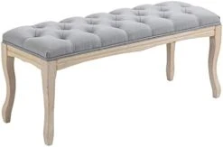 HOMCOM 43" Upholstered Entryway Bench, Linen Fabric Ottoman Stool With Button Tufted Seat, And Rubber Wood Legs For Living Room, Bedroom, Or Hallway, Beige -Safavieh Furniture 31I9qp8CpNL. AC