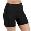 MatureGirl Hip Yoga Shorts Stretch Fitness Lady Pocket High-Waist Underpants Solid Running Yoga Pants Flower Bike Shorts (Black, S)