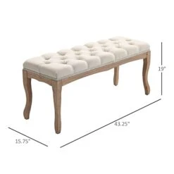 HOMCOM 43" Upholstered Entryway Bench, Linen Fabric Ottoman Stool With Button Tufted Seat, And Rubber Wood Legs For Living Room, Bedroom, Or Hallway, Beige -Safavieh Furniture 31IES9cwziL