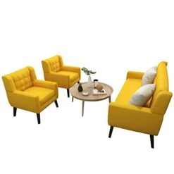 UIXE 3 Piece Indoor Comfy Sectional Sofa With Accent Chairs For Living Room, Linen Fabric Couch Modern Bedroom Loveseat 2-Seat Armchair For Home Apartment Small Space (Yellow) 19 UIXE 3 Piece Indoor Comfy Sectional Sofa With Accent Chairs For Living Room, Linen Fabric Couch Modern Bedroom Loveseat 2-Seat Armchair For Home Apartment Small Space (Yellow) -Safavieh Furniture 31IUHVBpDrL