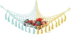 Stuffed Animal Hammock, Woven Triangle Wooden Bead Tassel Toys Storage Hammock Plush Toy Organizer Mesh With Hooks Hanging Stuffed Animal Storage Net For Home, Nursery, Preschool(Blue And Yellow) -Safavieh Furniture 31IYgVqhizL. AC