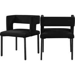 Meridian Furniture Caleb Collection Modern | Contemporary Upholstered Dining Chair With Unique Squared Back And Sturdy Iron Legs, Set Of 2, 23" W X 21" D X 30" H, Black Velvet, Matte Black