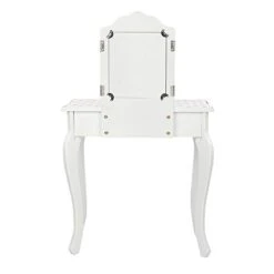 YUFUDE Kids Vanity Table And Chair Set With Mirror, Makeup Dressing Table With Drawer, Fashion Polka Dot Prints Children Play Vanity Set, White/Gold -Safavieh Furniture 31J40zHnKRL