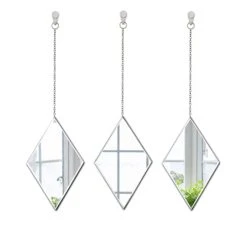 LYLDACER Yanliff Diamond Shape Decorative Wall Mirror.Set Of 3,Hanging Chain Frameless Mirror. 8X13inches,Small Decor Mirror.