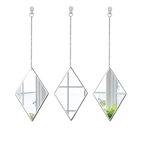 LYLDACER Yanliff Diamond Shape Decorative Wall Mirror.Set Of 3,Hanging Chain Frameless Mirror. 8X13inches,Small Decor Mirror. 1 LYLDACER Yanliff Diamond Shape Decorative Wall Mirror.Set Of 3,Hanging Chain Frameless Mirror. 8X13inches,Small Decor Mirror.
