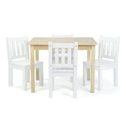 Humble Crew, Natural White Kids Wood Table And 4 Chair Set