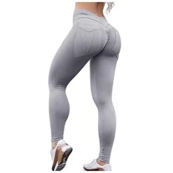 Sports Waist Yoga Stretch With Pockets Ladies Pants High Pants Fitness Sexy Yoga Pants Yoga Pants For Girls 7-8 (Grey, XL)