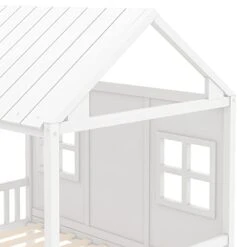 Harper & Bright Designs Full House Bed With Twin Size Trundle, Wood Full Size Bed With Roof, Windows And Fence, Playhouse Bed Frame For Kids Teens Boys & Girls, No Box Spring Needed (White) -Safavieh Furniture 31LFR7zSXmL
