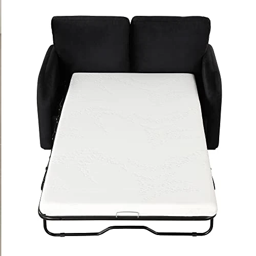 Merax Pull Out Sleeper Sofa Bed With Twin Size Pad, USB Charging Port And 3-pin Plug For Living Room, Small Apartment Love Seats, Black_w/Mattress 4 Merax Pull Out Sleeper Sofa Bed With Twin Size Pad, USB Charging Port And 3-pin Plug For Living Room, Small Apartment Love Seats, Black_w/Mattress - Image 4