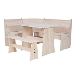 Riverbay Furniture Pine Wood Indoor 3 Piece Kitchen Corner Table Booth Bench Breakfast Dining Nook Set In Antique White