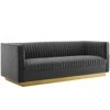 Modway Sanguine Vintage Glamour Channel Tufted Performance Velvet Upholstered Sofa In Gray