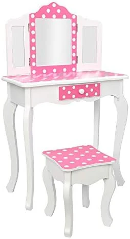 Kids Vanity Table & Stool Set With Mirror, 2 In 1 Princess Makeup Dressing Table W/ Drawer & Detachable Top, Dressing Table Princess Makeup W/ 2 180° Folding Mirror For Age 3-12 Girls, White+Yellow 10 Kids Vanity Table & Stool Set With Mirror, 2 In 1 Princess Makeup Dressing Table W/ Drawer & Detachable Top, Dressing Table Princess Makeup W/ 2 180° Folding Mirror For Age 3-12 Girls, White+Yellow - Image 10