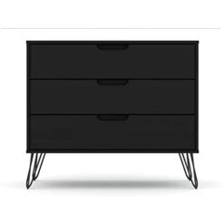 Manhattan Comfort Rockefeller Mid-Century Modern 3 Drawer Bedroom Dresser, 35.24", Black