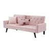 GENERIC 72" European Style Sofa Bed Velvetconvertible Futon Adjustable Backrest Loveseat With Nail Trim And Two Cup Holders Pink Casual Solid Velvet Manual Recline Nail S