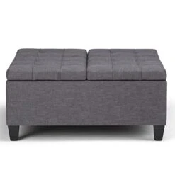 SIMPLIHOME Harrison 36 Inch Wide Square Coffee Table Lift Top Storage Ottoman In Upholstered Slate Grey Tufted Linen Look Fabric For The Living Room, Transitional -Safavieh Furniture 31MmoF7JvtL