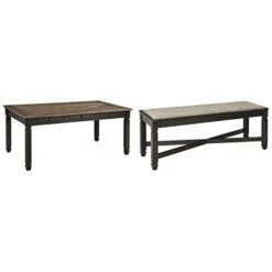 Signature Design By Ashley Tyler Creek Farmhouse Dining Table With Drawers, Seats Up To 6, Almost Black & Tyler Creek Modern Farmhouse Upholstered Dining Room Bench, Antique Black Finish