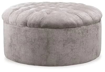 Signature Design By Ashley Carnaby Velvet Tufted Glam Round Oversized Ottoman, Silver 1 Signature Design By Ashley Carnaby Velvet Tufted Glam Round Oversized Ottoman, Silver