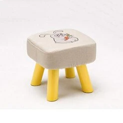 WYKD Fabric Footstool, Seat Upholstered Changing Stool, With Non-Slip Wooden Legs (Color : Black)