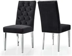 Meridian Furniture Juno Collection Modern | Contemporary Velvet Dining Chair With Luxurious Deep Tufting And Polished Chrome Metal Legs, Set Of 2, 19" W X 25" D X 42" H, Grey -Safavieh Furniture 31N70IIei5L. AC