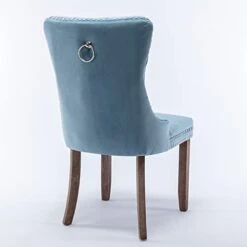 LZ LEISURE ZONE Velvet Dining Chairs Set Of 2, Upholstered Accent Chairs With Button Tufted, Nailhead Trim And Back Ring Pull, Light Blue, Seat Height 20" -Safavieh Furniture 31NAc55EQyL