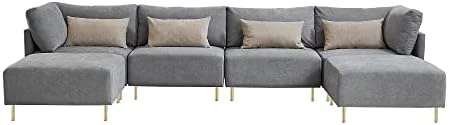 Familymill 108'' Linen L-Shaped Sectional Sofa With Removable Ottoman And 3 Pillows 8 Familymill 108'' Linen L-Shaped Sectional Sofa With Removable Ottoman And 3 Pillows - Image 8