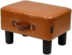 H&B Luxuries Footstool Small Ottoman, PU Leather Small Ottoman Foot Rest，16.14" Extended Rectangular Footstool With Carry，Ottoman For Living Room, Bedroom, Couch,Patio，Cloakroom (Light Brown) -Safavieh Furniture 31PKEsvtyfL. AC