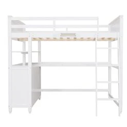 Harper & Bright Designs Full Loft Bed With Desk And 3 Drawers, Solid Wood Full Size Loft Bed Frame With 2 Tier Shelves And Angled Ladder For Kids Teens Boys Girls, No Box Spring Needed (White) -Safavieh Furniture 31PPrY1Lo4L