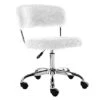 DM Furniture Fluffy Home Office Desk Chair Furry Faux Fur Swivel Task Chair For Women Girls Kids, Living Room Bedroom Vanity, White