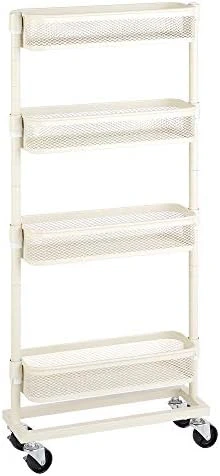 SONGMICS Slim Storage Cart, 4-Tier Slide-Out Trolley For Small Spaces, Bathroom And Kitchen, With Wire Baskets, Space Saving, Easy Assembly, White UBSC065W01, 15.9 X 5.3 X 35.7 Inches 6 SONGMICS Slim Storage Cart, 4-Tier Slide-Out Trolley For Small Spaces, Bathroom And Kitchen, With Wire Baskets, Space Saving, Easy Assembly, White UBSC065W01, 15.9 X 5.3 X 35.7 Inches - Image 6