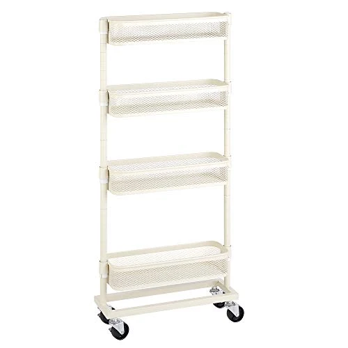 SONGMICS Slim Storage Cart, 4-Tier Slide-Out Trolley For Small Spaces, Bathroom And Kitchen, With Wire Baskets, Space Saving, Easy Assembly, White UBSC065W01, 15.9 X 5.3 X 35.7 Inches 1 SONGMICS Slim Storage Cart, 4-Tier Slide-Out Trolley For Small Spaces, Bathroom And Kitchen, With Wire Baskets, Space Saving, Easy Assembly, White UBSC065W01, 15.9 X 5.3 X 35.7 Inches
