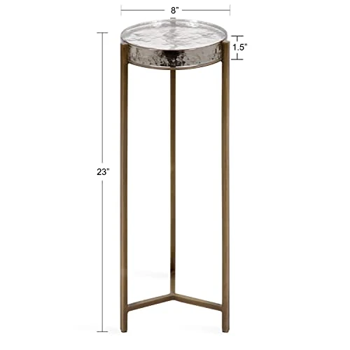 Kate And Laurel Aguilar Modern Drink Table, 8 X 8 X 23, Brass With Clear Glass, Detailed Glass Accent Table For Small Spaces 2 Kate And Laurel Aguilar Modern Drink Table, 8 X 8 X 23, Brass With Clear Glass, Detailed Glass Accent Table For Small Spaces - Image 2