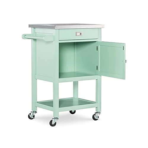 Riverbay Furniture Stainless Steel Top Pine Wood Rolling Storage Microwave Table Kitchen Island Cart On Wheels With One Drawer And One Shelf In Light Green 2 Riverbay Furniture Stainless Steel Top Pine Wood Rolling Storage Microwave Table Kitchen Island Cart On Wheels With One Drawer And One Shelf In Light Green - Image 2