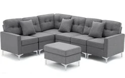 Esright Convertible Sectional Sofa Couch For Living Room, L Shaped Couch With Reversible Chaise, Grey Modular Sectional Sofa Couch With Ottoman, Grey -Safavieh Furniture 31RckXAgsNL