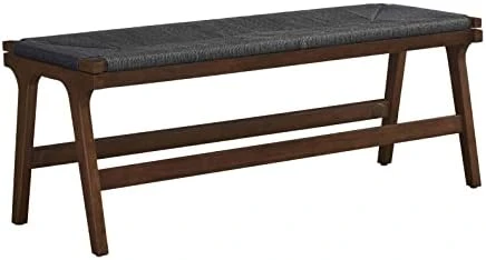 Ball & Cast Entryway Storage Bench Wood Frame Shoe Bench With Faux Leather Woven Shelf, 48 Inch Natural 4 Ball & Cast Entryway Storage Bench Wood Frame Shoe Bench With Faux Leather Woven Shelf, 48 Inch Natural - Image 4
