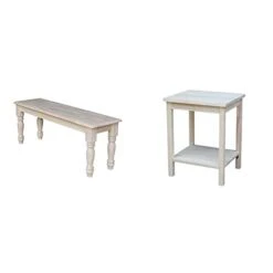 International Concepts Farmhouse Bench, Unfinished & Concepts Accent Table, 14 L X 16 W X 20 H Inches, Unfinished