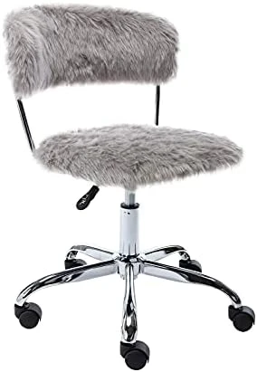 DM Furniture Fluffy Home Office Desk Chair Furry Faux Fur Swivel Task Chair For Women Girls Kids, Living Room Bedroom Vanity, White 7 DM Furniture Fluffy Home Office Desk Chair Furry Faux Fur Swivel Task Chair For Women Girls Kids, Living Room Bedroom Vanity, White - Image 7