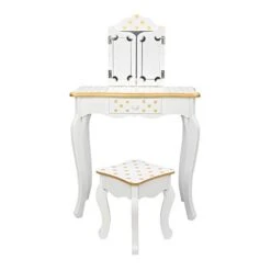 Kids Vanity Table & Stool Set With Mirror, 2 In 1 Princess Makeup Dressing Table W/ Drawer & Detachable Top, Dressing Table Princess Makeup W/ 2 180° Folding Mirror For Age 3-12 Girls, White+Yellow 15 Kids Vanity Table & Stool Set With Mirror, 2 In 1 Princess Makeup Dressing Table W/ Drawer & Detachable Top, Dressing Table Princess Makeup W/ 2 180° Folding Mirror For Age 3-12 Girls, White+Yellow -Safavieh Furniture 31Sc3bNEtOL 2