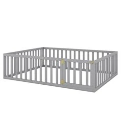 JUOFONE Queen Size Floor Bed Frame For Kids, Wood Montessori Floor Beds With Fence Rail For Boys Girls,(Gray,Twin Bed) -Safavieh Furniture 31SwG8gS3RL