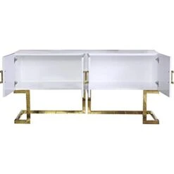 Meridian Furniture Beth Collection Modern | Contemporary Sideboard Buffet, Rich Gold Stainless Steel Base, White Laquer Finish, 64" W X 18" D X 31" H, Cabinet -Safavieh Furniture 31T4qc4Z3QL