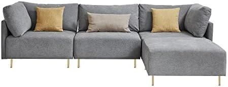 Familymill 108'' Linen L-Shaped Sectional Sofa With Removable Ottoman And 3 Pillows 9 Familymill 108'' Linen L-Shaped Sectional Sofa With Removable Ottoman And 3 Pillows - Image 9