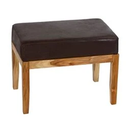 Bare Decor Luisa Bench 100% Leather And Teak, 24" Wide, Brown