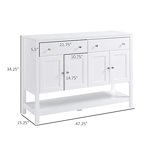 HOMCOM 47" Coffee Bar Cabinet, Sideboard Buffet Cabinet, Accent Kitchen Cabinet With Adjustable Shelves And Drawers For Living Room, White 3 HOMCOM 47" Coffee Bar Cabinet, Sideboard Buffet Cabinet, Accent Kitchen Cabinet With Adjustable Shelves And Drawers For Living Room, White - Image 3