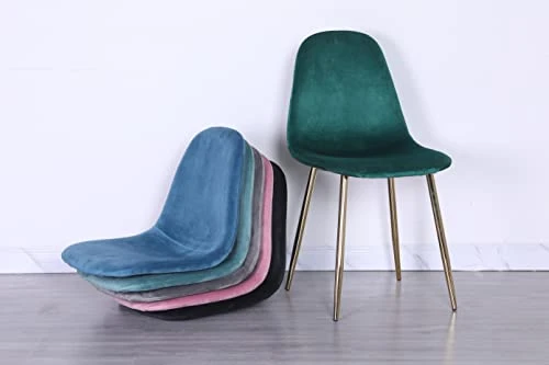 Pozbee Velvet Dining Chairs Set Of 4, Midcentury Modern Kitchen Chairs With Gold Chrome Legs, Elegant Dining Room Chairs (Dark Green) 5 Pozbee Velvet Dining Chairs Set Of 4, Midcentury Modern Kitchen Chairs With Gold Chrome Legs, Elegant Dining Room Chairs (Dark Green) - Image 5