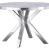 AZhome Dining Table, 45" Round Dining Room Table With Silver Mirrored Stainless Steel