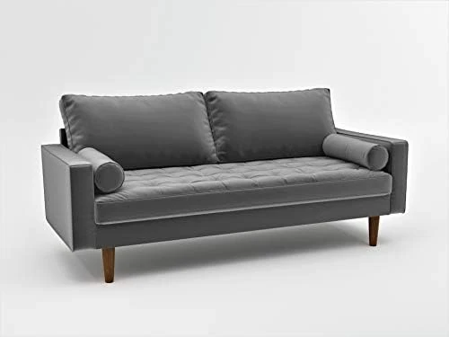 Container Furniture Direct S5459 Mid Century Modern Velvet Upholstered Tufted Living Room Sofa, 69.68" Goldenrod 7 Container Furniture Direct S5459 Mid Century Modern Velvet Upholstered Tufted Living Room Sofa, 69.68" Goldenrod - Image 7