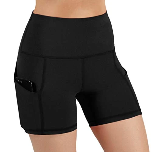 MatureGirl Hip Yoga Shorts Stretch Fitness Lady Pocket High-Waist Underpants Solid Running Yoga Pants Flower Bike Shorts (Black, S) 2 MatureGirl Hip Yoga Shorts Stretch Fitness Lady Pocket High-Waist Underpants Solid Running Yoga Pants Flower Bike Shorts (Black, S) - Image 2