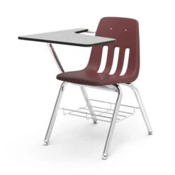 Virco 9700BR Classroom Chair Desk, Ideal For Schools And Students From 5th Grade - Adult, Chrome Frame With Bookrack, Wine Seat - Grey Nebula Top (4 Desks)