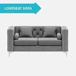 CECER Sofa, 3 Pieces Sofa Set, Loveseat Sofa- Oversize Sofa Couch- Sofa Chair, Velvet Sofa With Pillow, Couches For Living Room, Apartment, Office, Gray Sofa -Safavieh Furniture 31VY1O8LilL